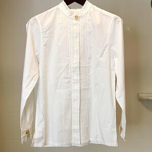 Orvis Women's White Woven 100% Cotton Lace Mock Neck Button Blouse S